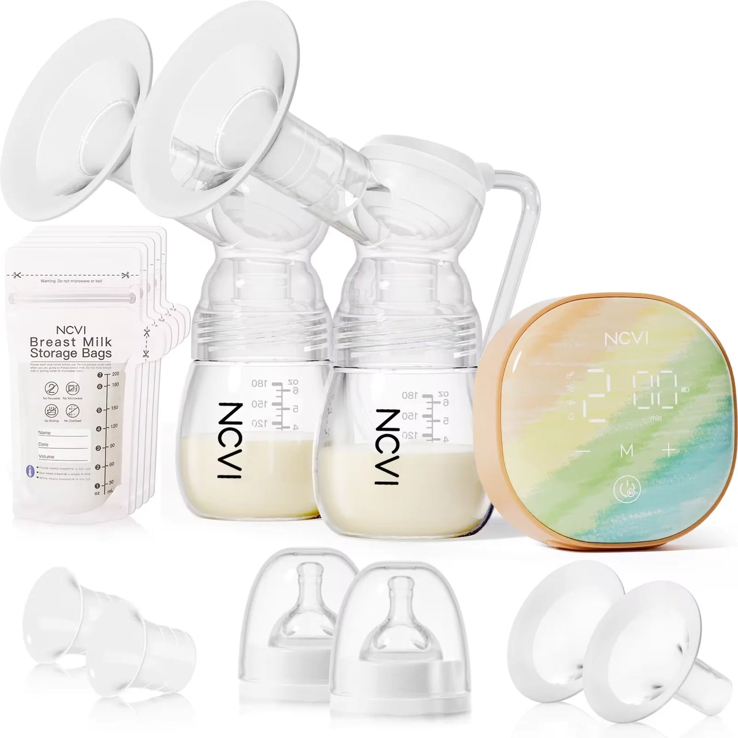 NCVI Double Electric Breast Pump β Portable, 4 Modes, 9 Levels, LED Display + 10 Breastmilk Storage Bags πΌπ