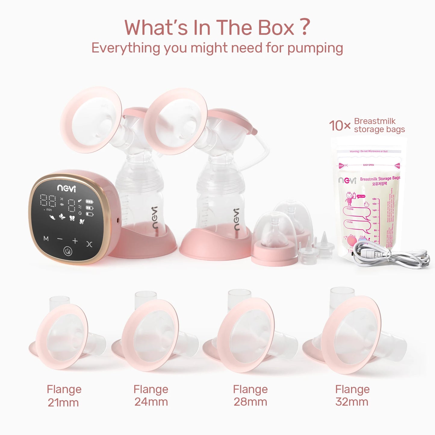 NCVI Double Electric Breast Pump β Portable, 4 Modes, 9 Levels, LED Display + 10 Breastmilk Storage Bags πΌπ