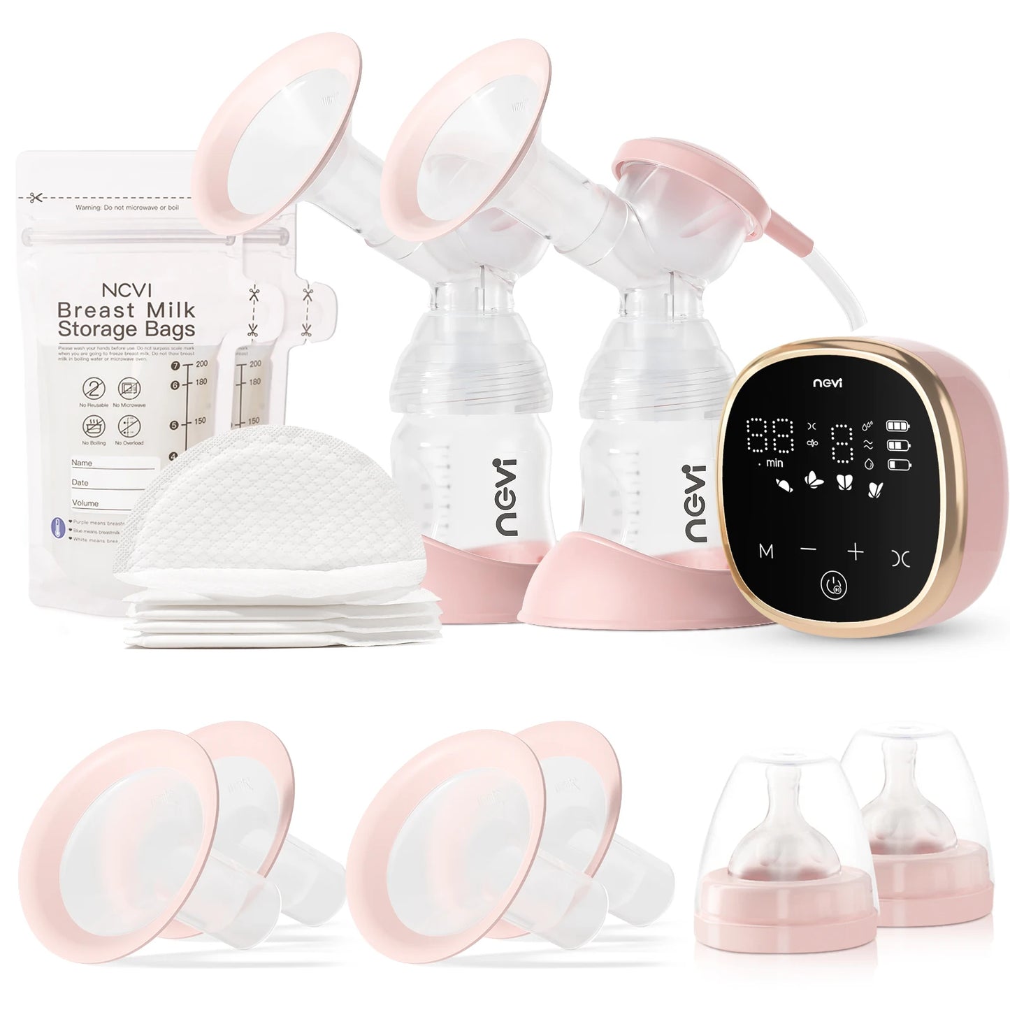 NCVI Double Electric Breast Pump – Portable, 4 Modes, 9 Levels, LED Display + 10 Breastmilk Storage Bags 🍼💖